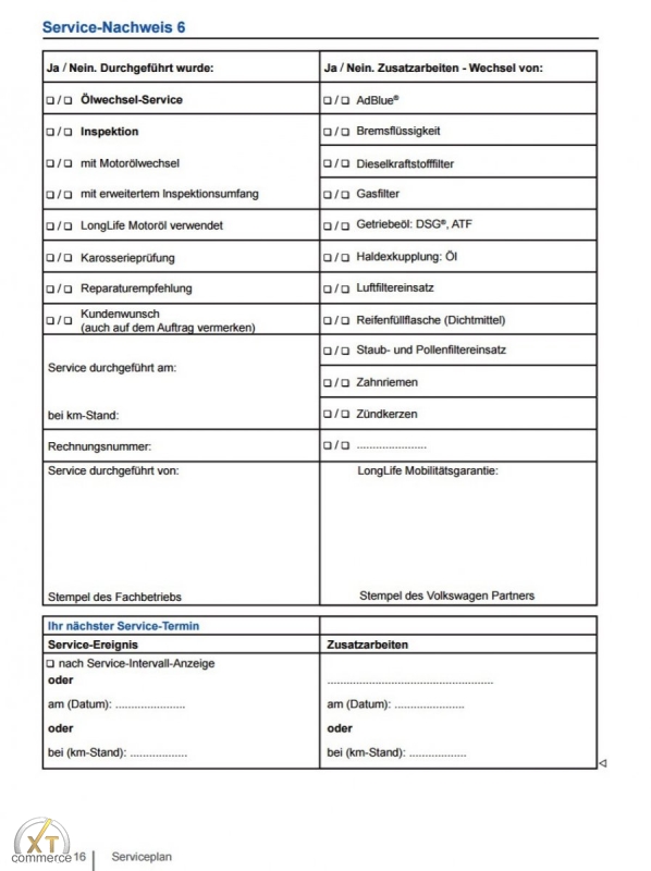 VW volkswagen Serviceheft Serviceplan NEU, BIANKO Deutsch