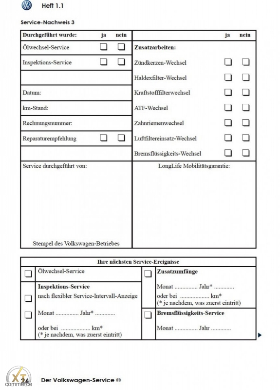 VW volkswagen Serviceheft Serviceplan NEU, BIANKO Deutsch