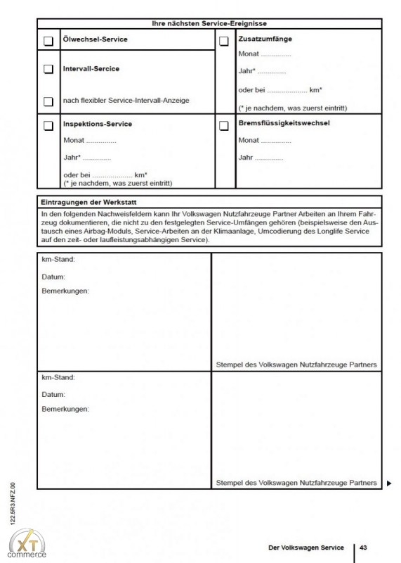 VW Volkswagen service plan service booklet checkbook for commercial  vehicles ZBE