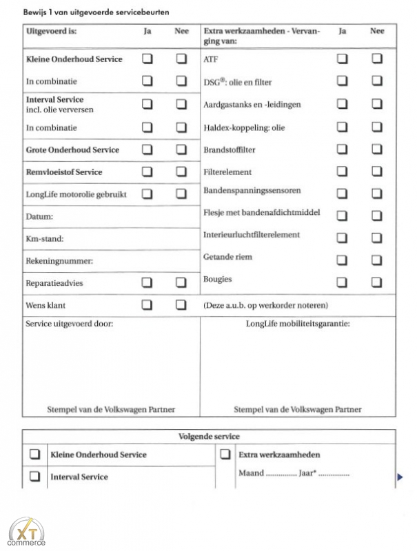 VW Serviceplan Schedule Dutch